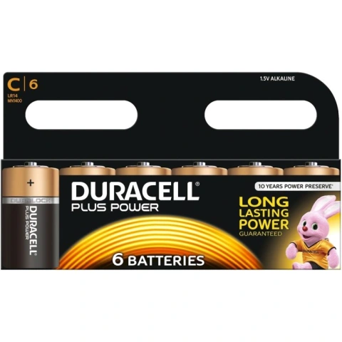 6 סוללות אלקליין - C 1.5V - DURACELL PLUS POWER ALKALINE DURACELL