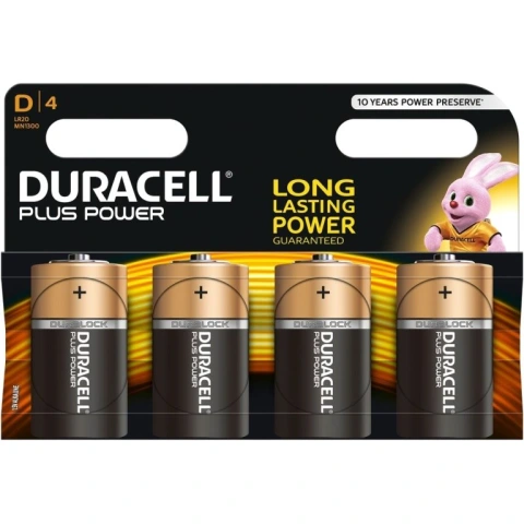 4 סוללות אלקליין - D 1.5V - DURACELL PLUS POWER ALKALINE DURACELL