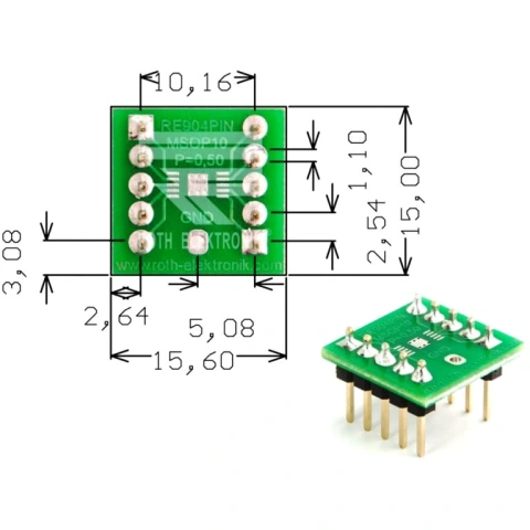 לוח מתאם לרכיבי MSOP-10 ~ DIP - SMD ROTH ELEKTRONIK