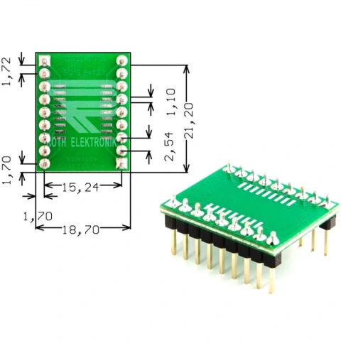 לוח מתאם לרכיבי SOIC-18 ~ DIP - SMD ROTH ELEKTRONIK