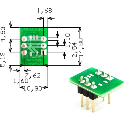 לוח מתאם לרכיבי SOP-5 ~ DIP - SMD ROTH ELEKTRONIK