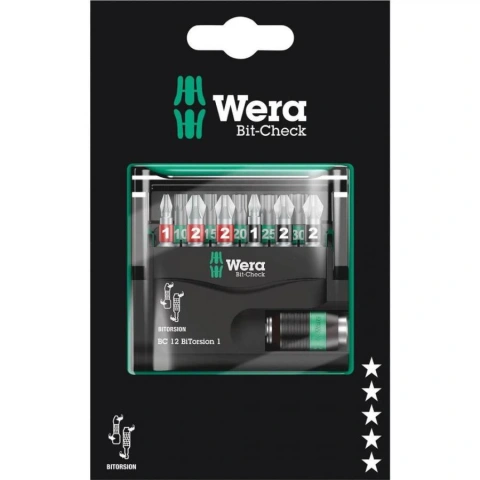 סט ביטים מקצועי - 12 יחידות - WERA BIT CHECK 12 BITORSION 1 SB WERA