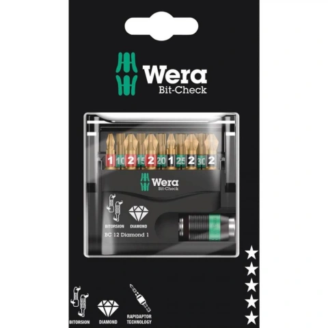 סט ביטים מקצועי - 12 יחידות - WERA BIT CHECK 12 DIAMOND 1 SB WERA