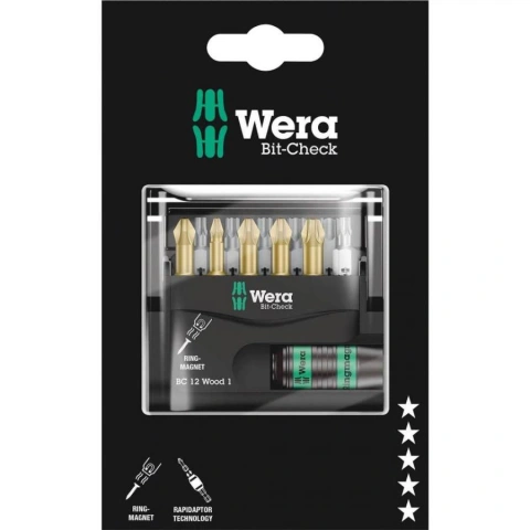 סט ביטים מקצועי - 12 יחידות - WERA BIT CHECK 12 WOOD 1 SB WERA