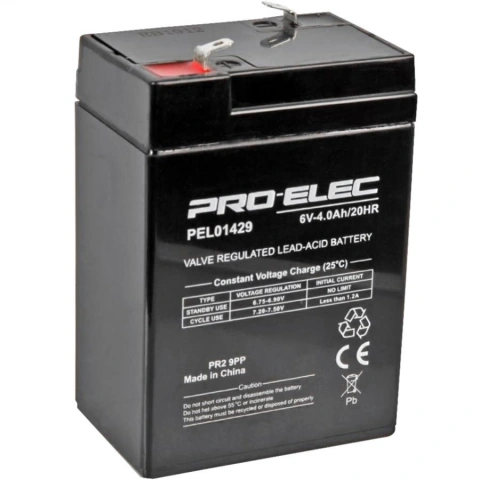 מצבר עופרת נטען - PRO ELEC ES6-4 - 6V 4AH PRO-ELEC