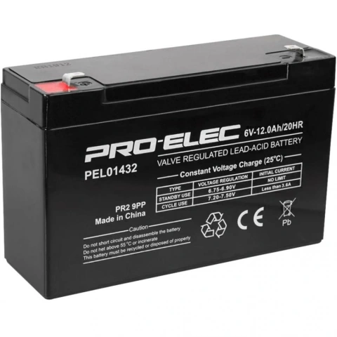 מצבר עופרת נטען - PRO ELEC ES6-12 - 6V 12AH PRO-ELEC