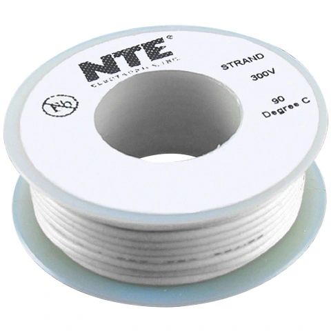 כבל חשמל גמיש לאלקטרוניקה - 20AWG - גליל 7.62 מטר - לבן NTE ELECTRONICS