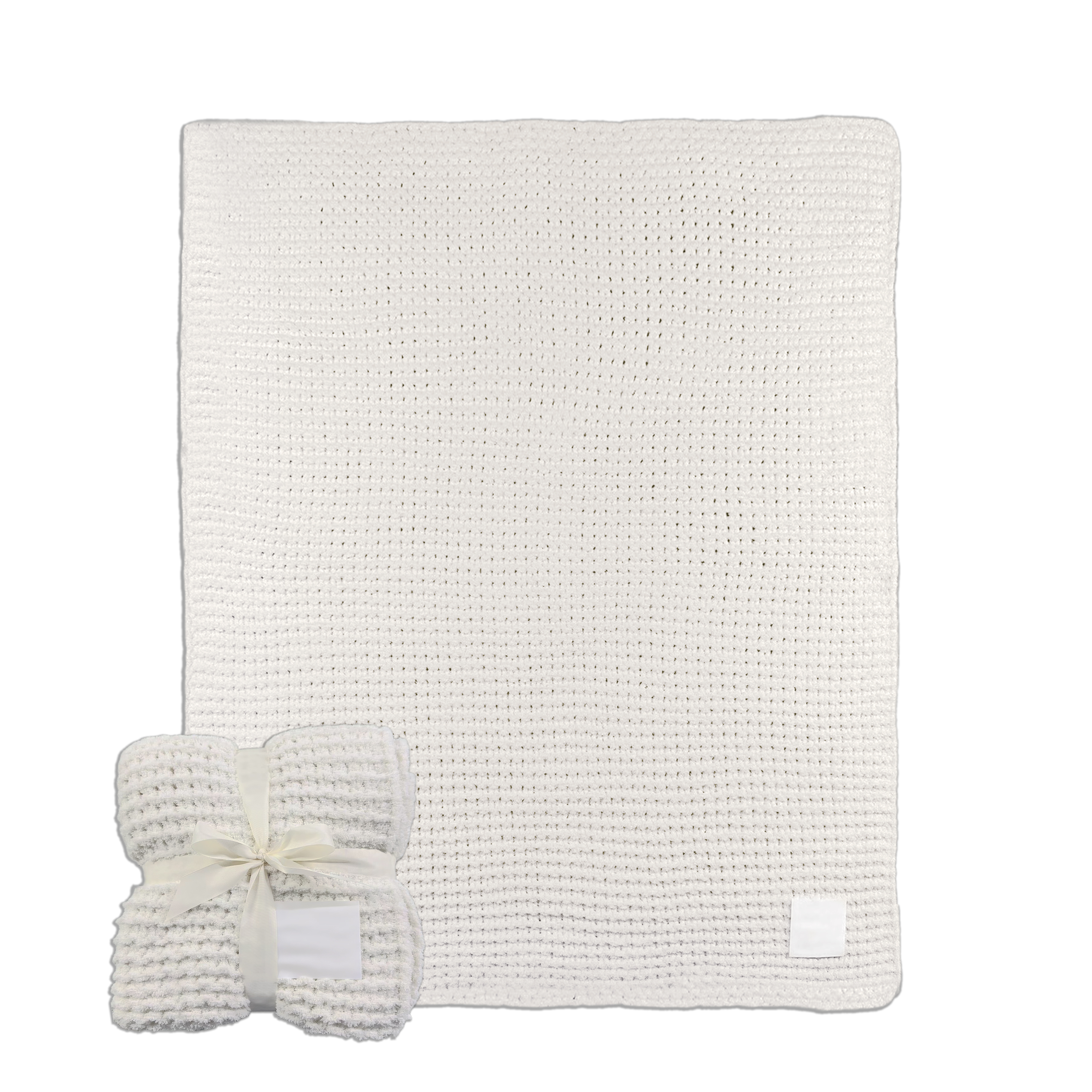 Plain Solid Ivory Cable Knit Throw 50x60  