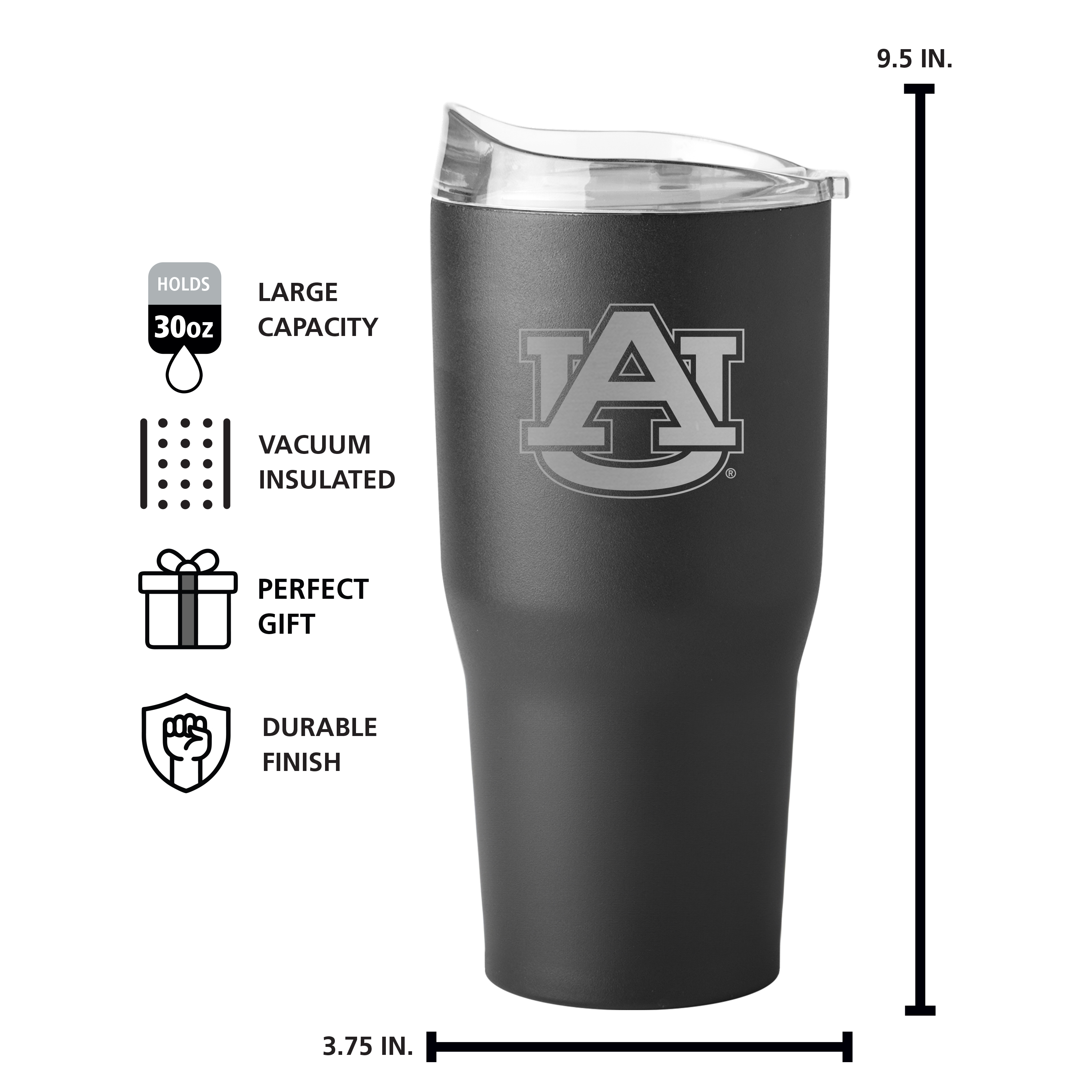 Auburn Tigers 30oz Etch Powder Coat Tumbler    