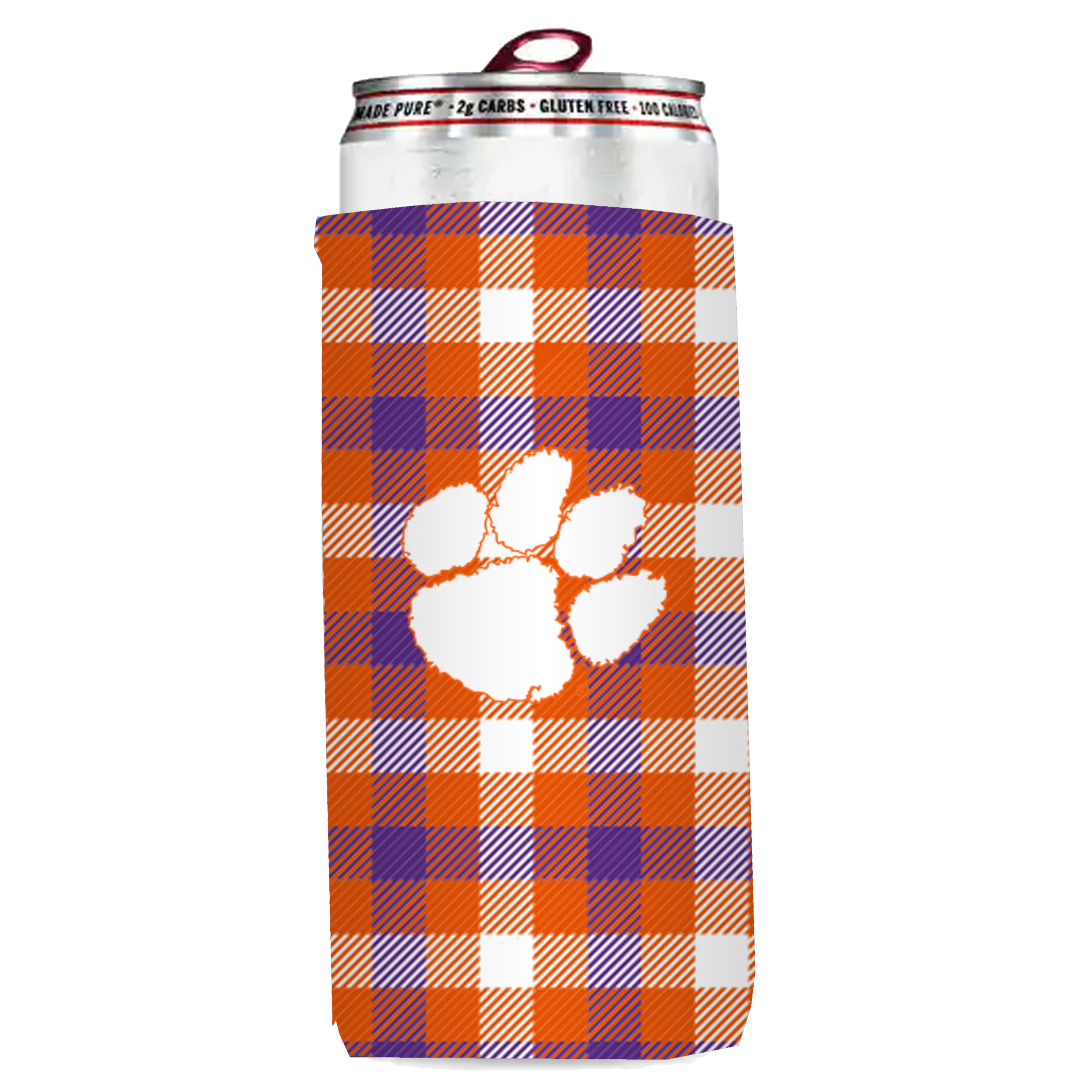 Clemson Tigers Plaid Insulated Slim Can Sleeve    