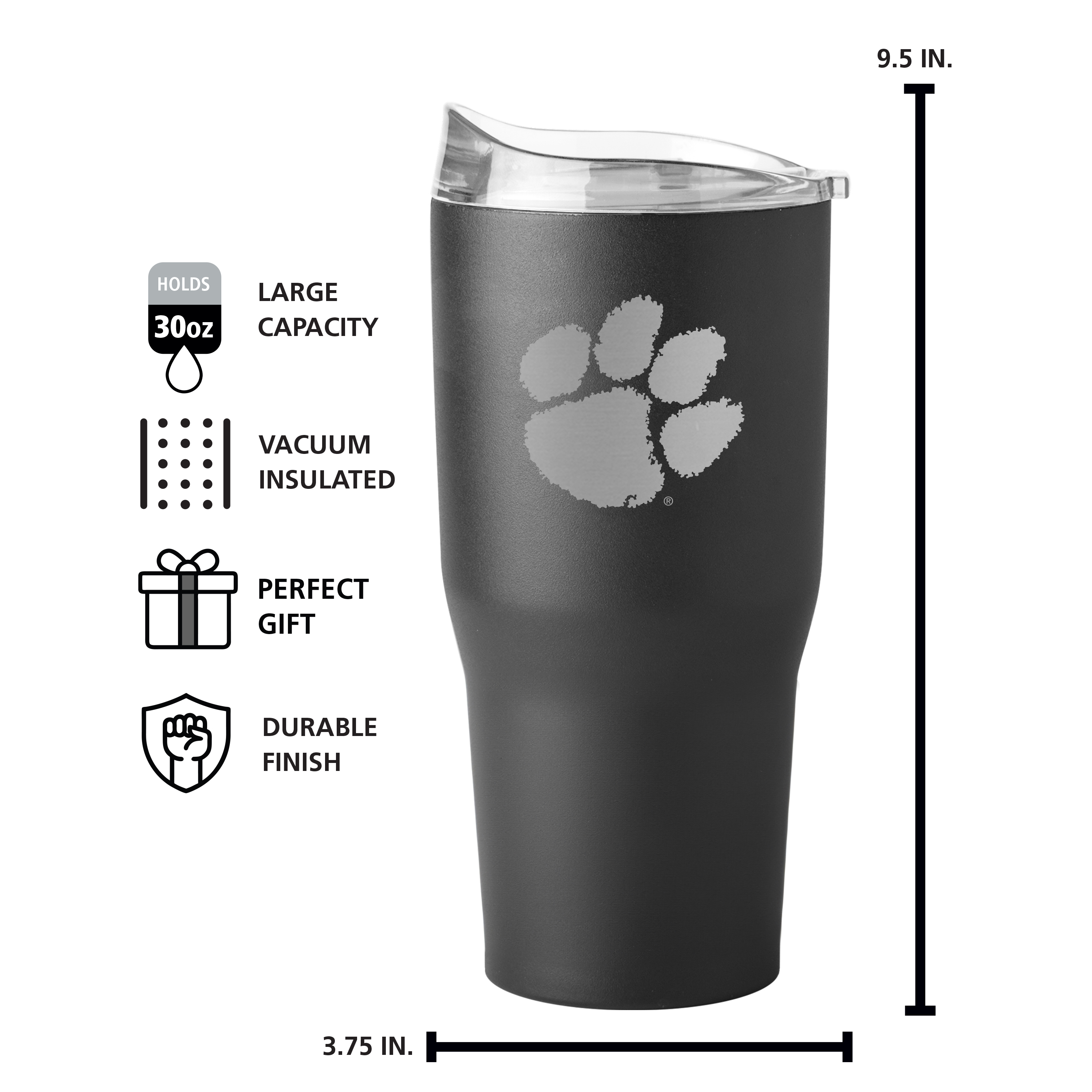 Clemson Tigers 30oz Etch Powder Coat Tumbler    