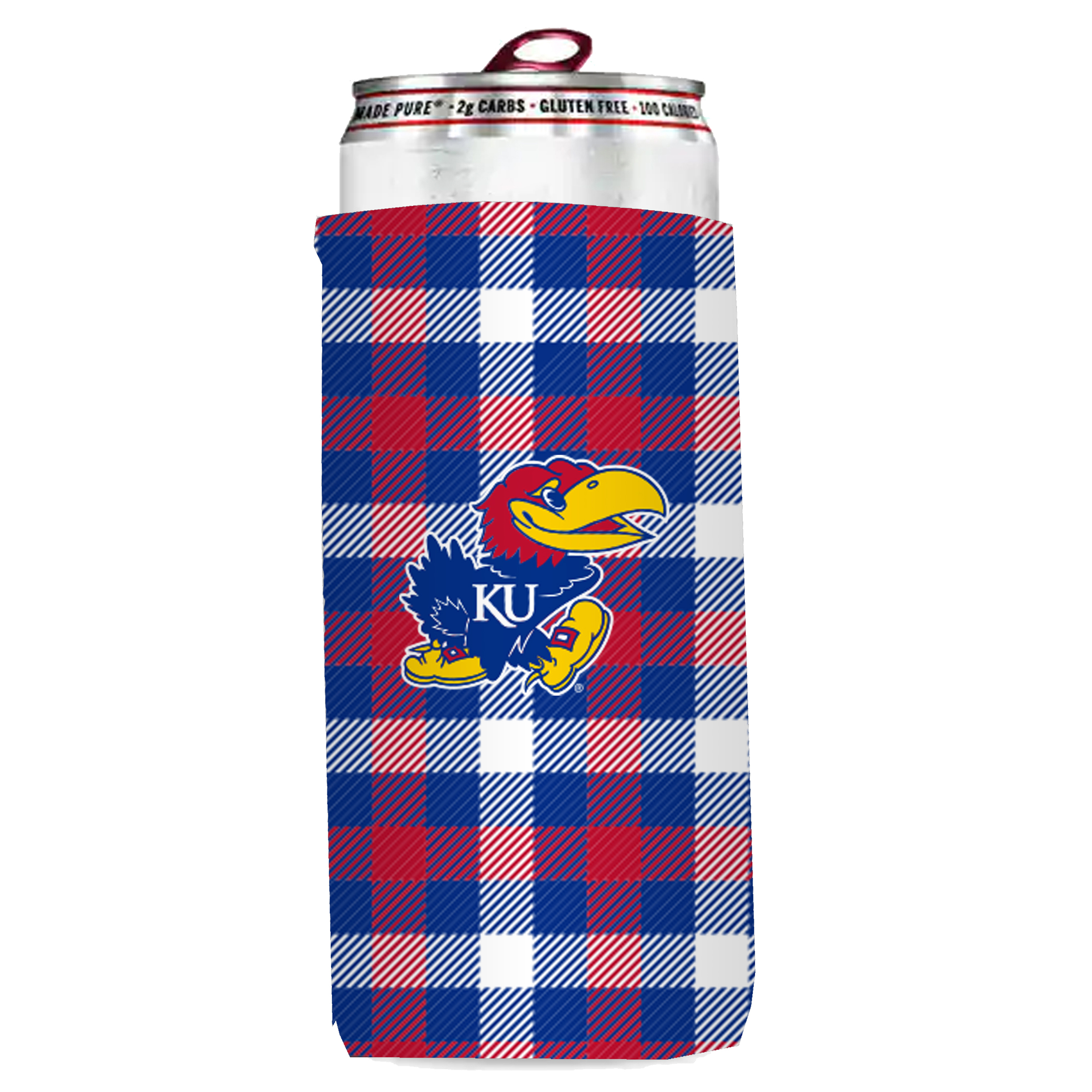 Kansas Jayhawks Plaid Insulated Slim Can Sleeve  