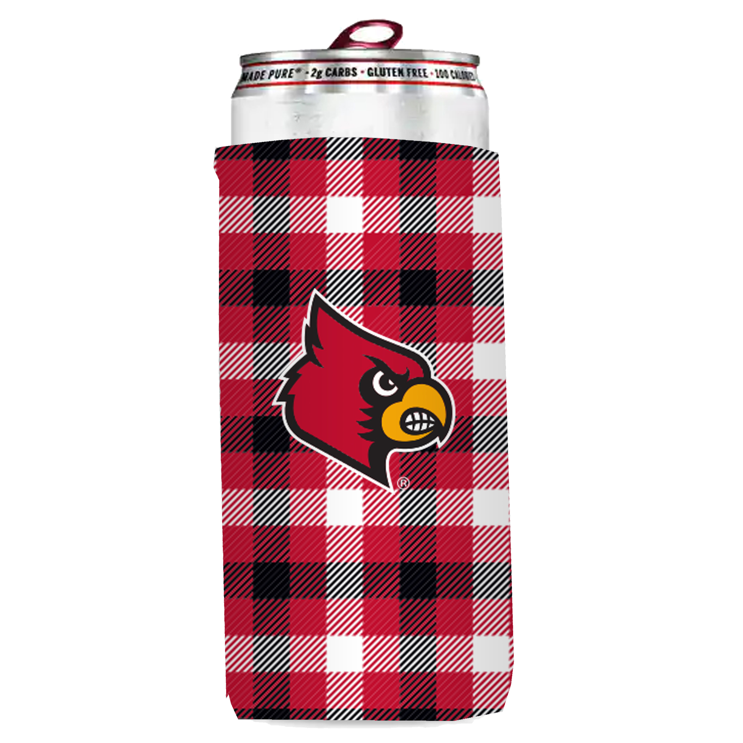 Louisville Cardinals Plaid Insulated Slim Can Sleeve  