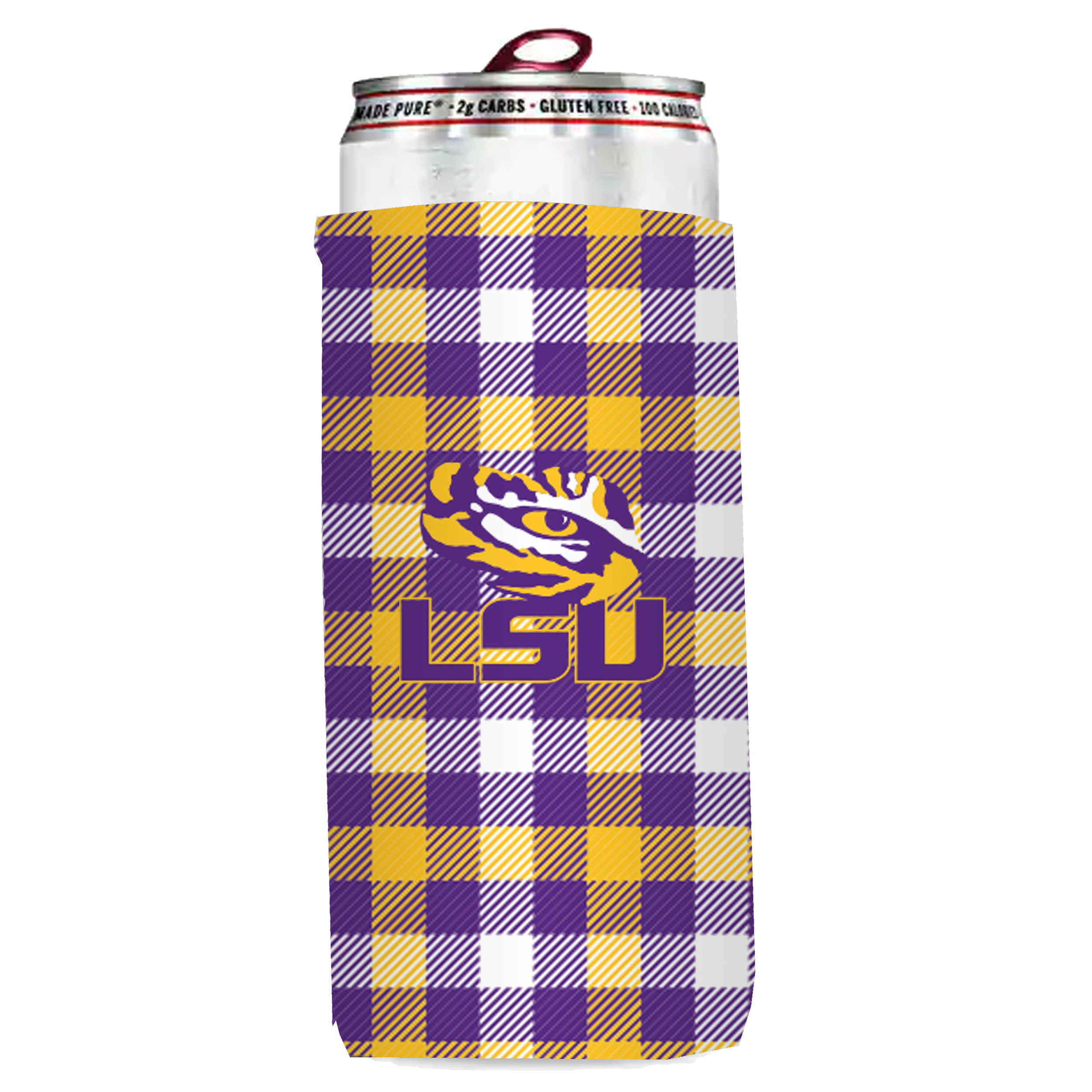LSU Tigers Plaid Insulated Slim Can Sleeve  