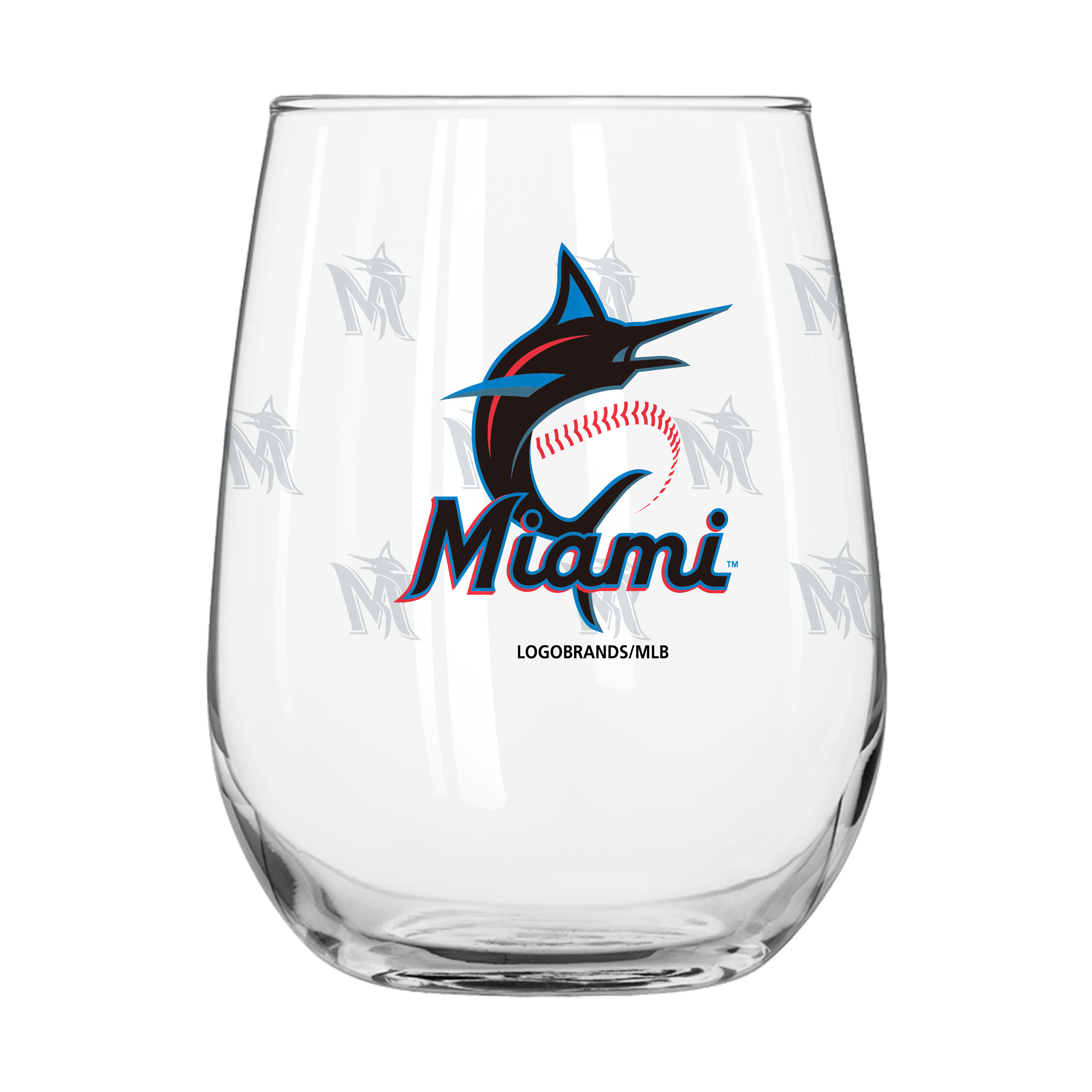 Miami Marlins 16oz Satin Etch Curved Beverage Glass  