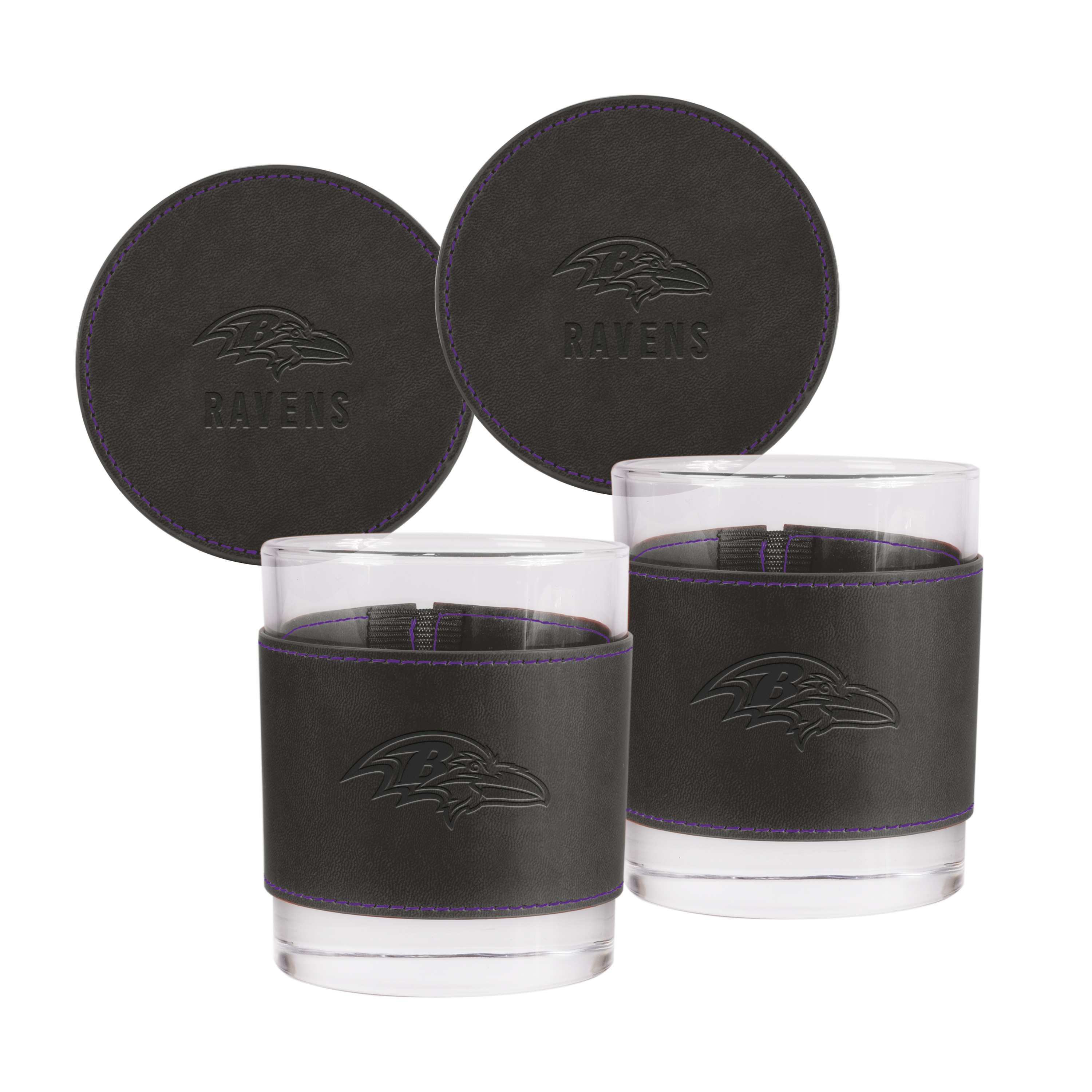 Baltimore Ravens 12oz Holiday Rocks w/Wrap & Coasters  
