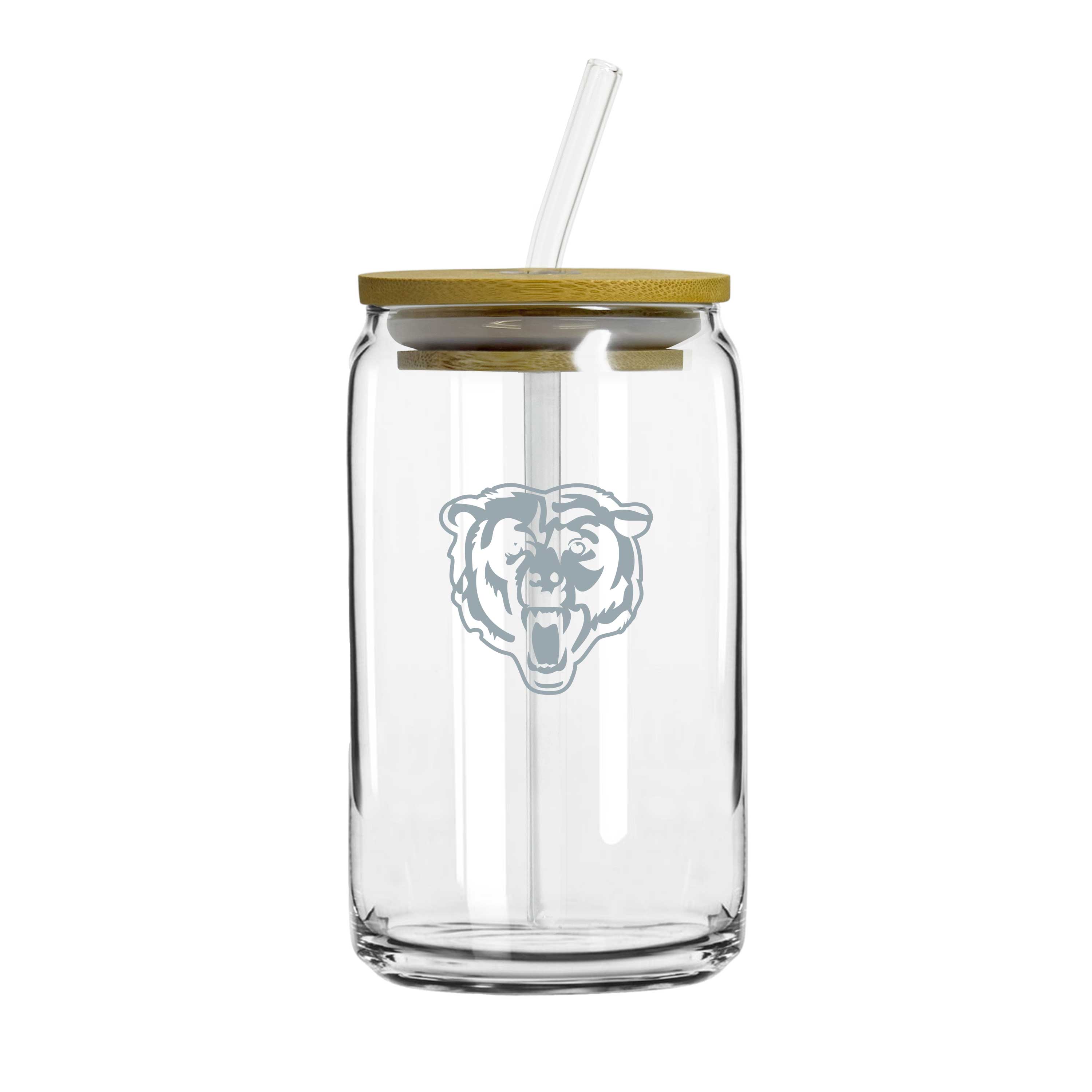 Chicago Bears 16oz Etch Glass Can w/Lid & Straw  