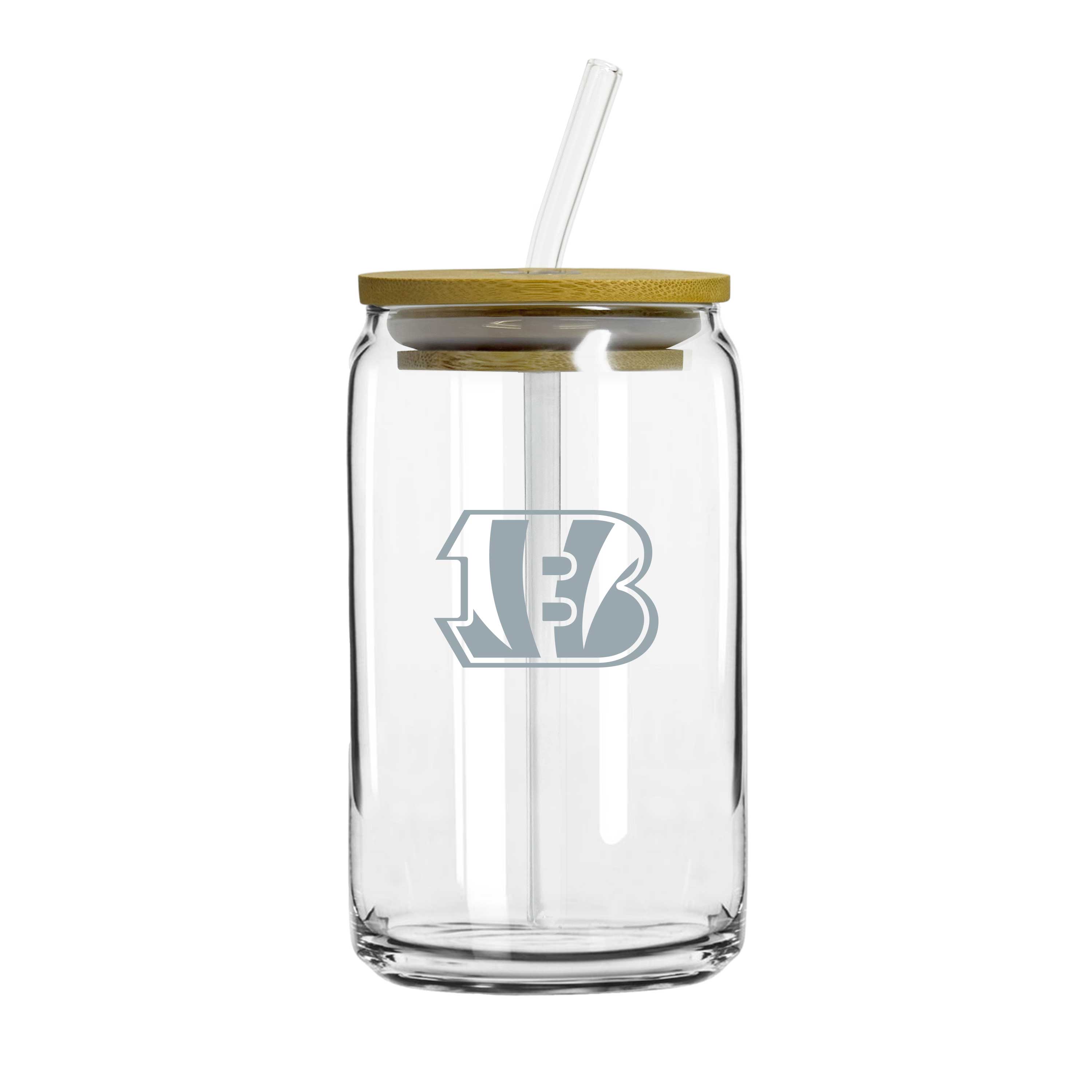 Cincinnati Bengals 16oz Etch Glass Can w/Lid & Straw  