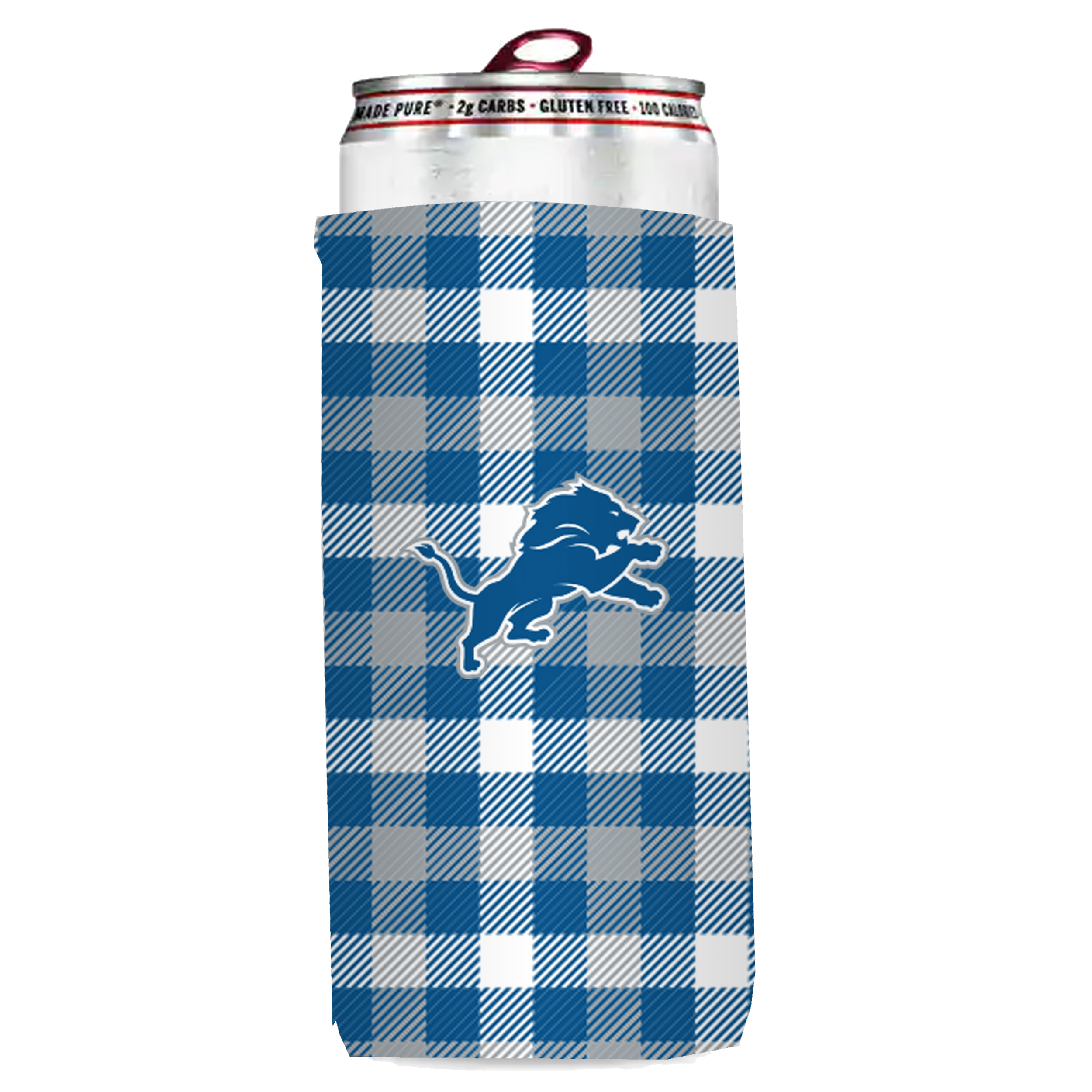 Detroit Lions Plaid Insulated Slim Can Sleeve    