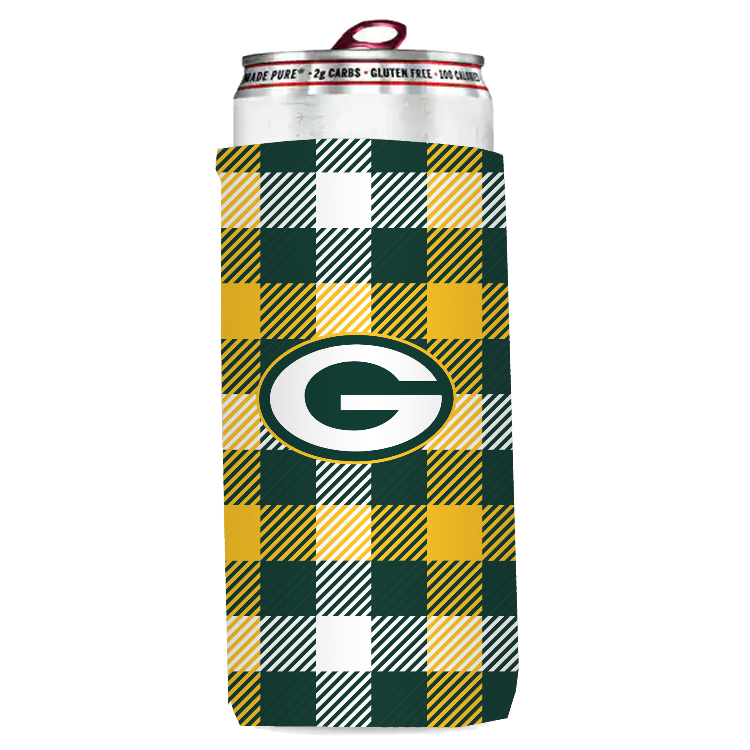 Green Bay Packers Plaid Insulated Slim Can Sleeve    
