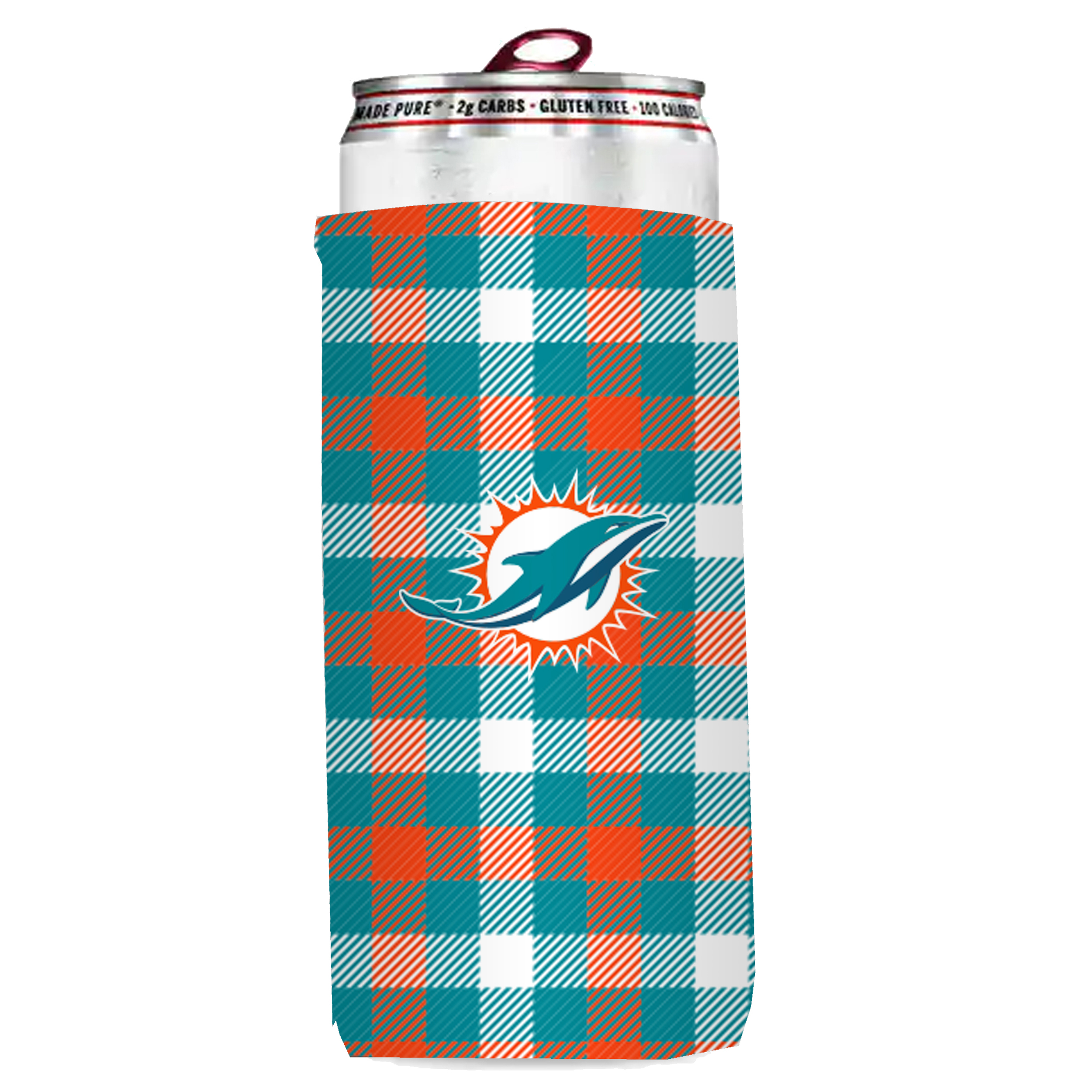 Miami Dolphins Plaid Insulated Slim Can Sleeve    