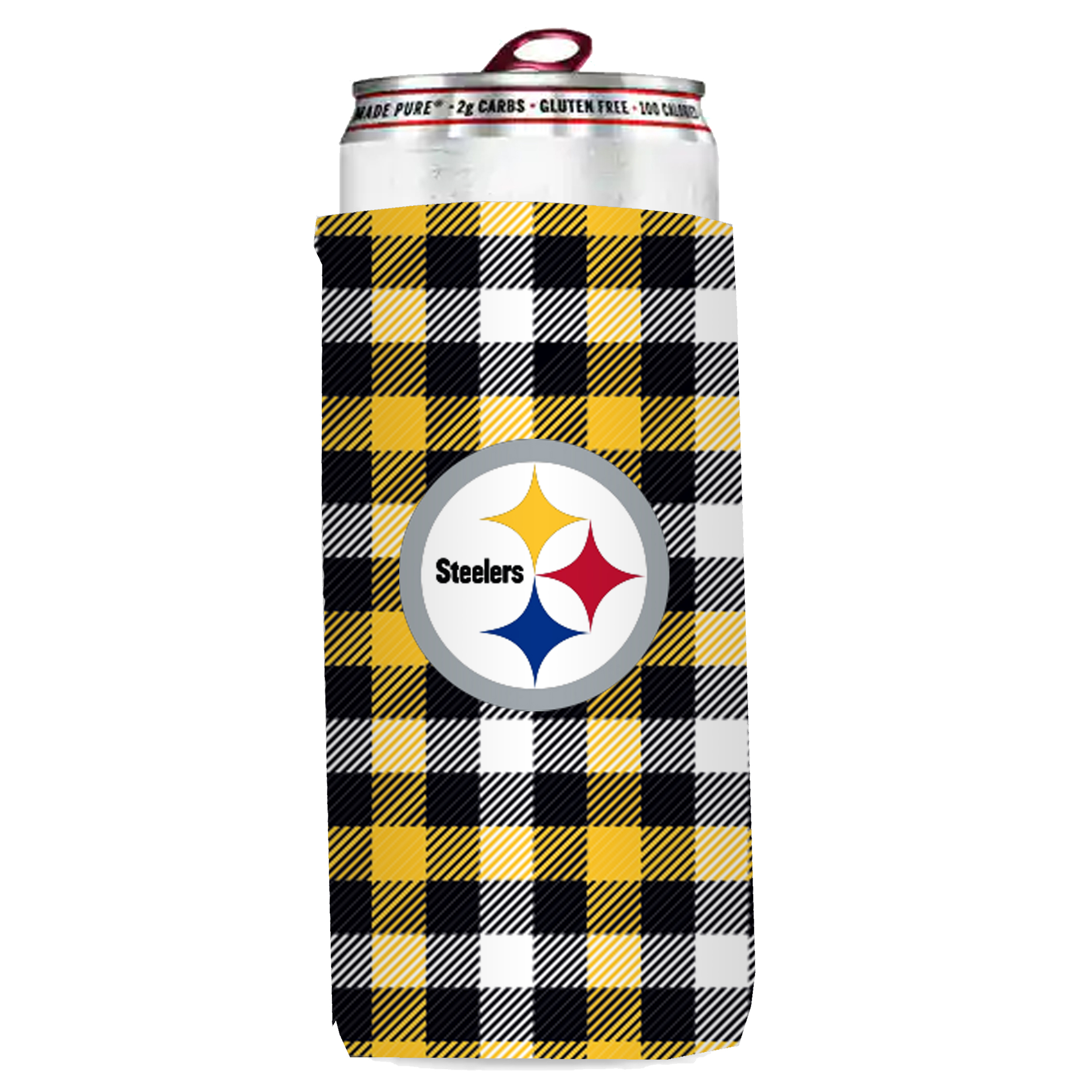 Pittsburgh Steelers Plaid Insulated Slim Can Sleeve    