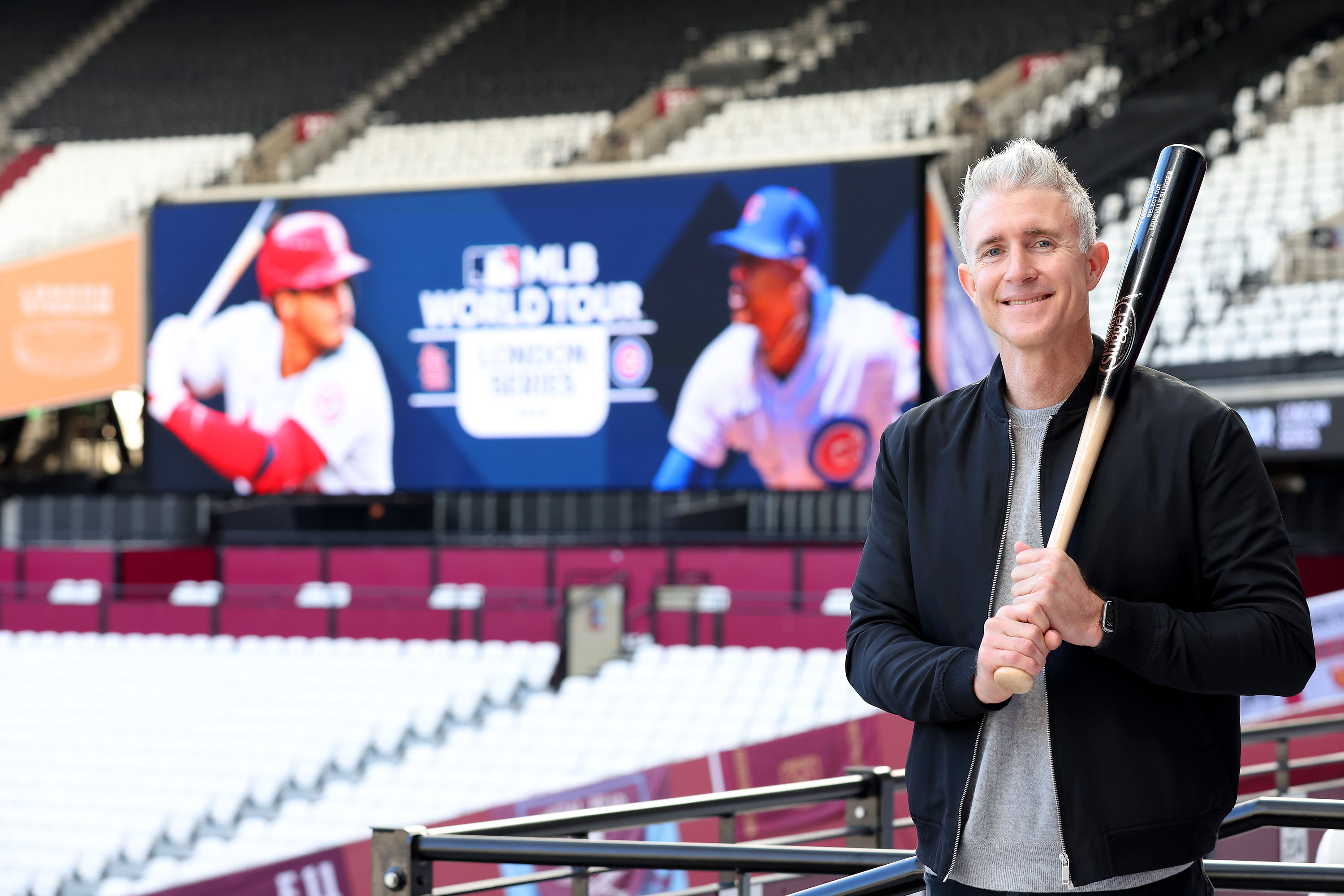 Phillies legend Chase Utley places home plate at London Stadium