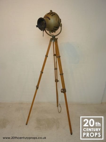 1: Vintage Theatre Spotlight On Wooden Tripod (Working)
