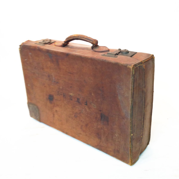 5: Brown Leather Vintage Suitcase with Initials 