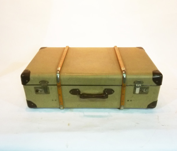 1: Yellow Canvas with Wood Finish Suitcase