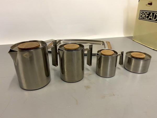 3: Stainless Steel Tea, Coffee, Milk & Sugar Set On Tray