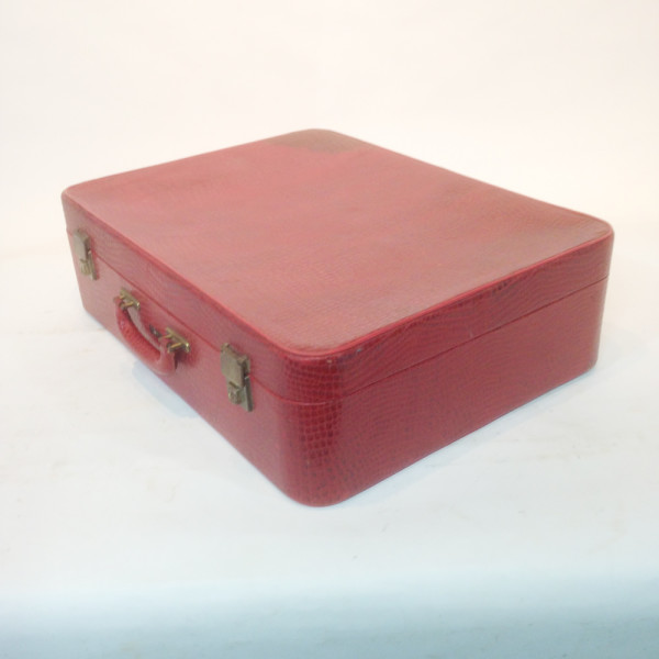 5: Red Faux Crocodile Skin Soft Shell Suitcase