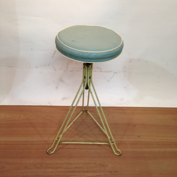 1: Metal Frame with Blue Leather Seat Stool