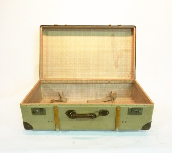 5: Yellow Canvas with Wood Finish Suitcase
