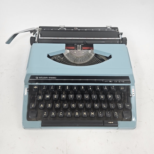 1: Powder Blue Vintage Silver Reed Typewriter