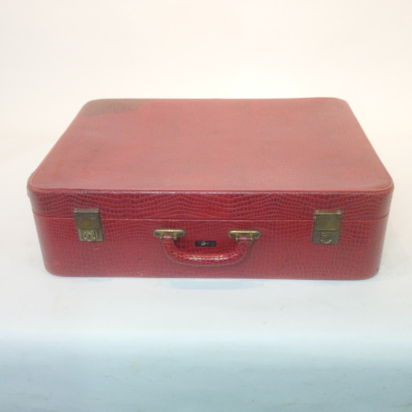 5: Red Faux Crocodile Skin Soft Shell Suitcase