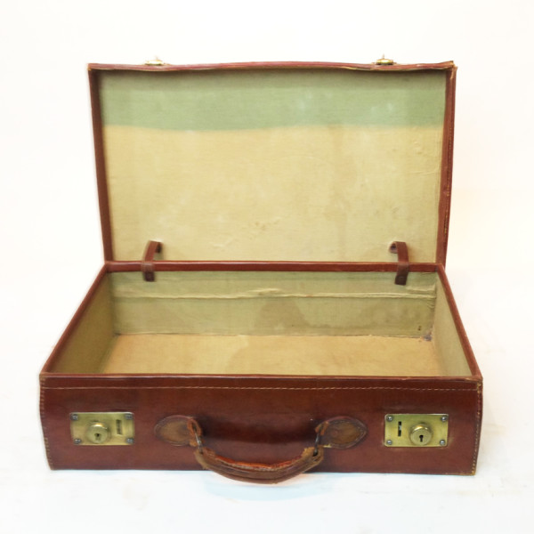 2: Brown Leather Suitcase with Initials