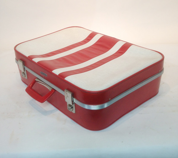 5: White With Red Stripes Soft Shell Retro Suitcase