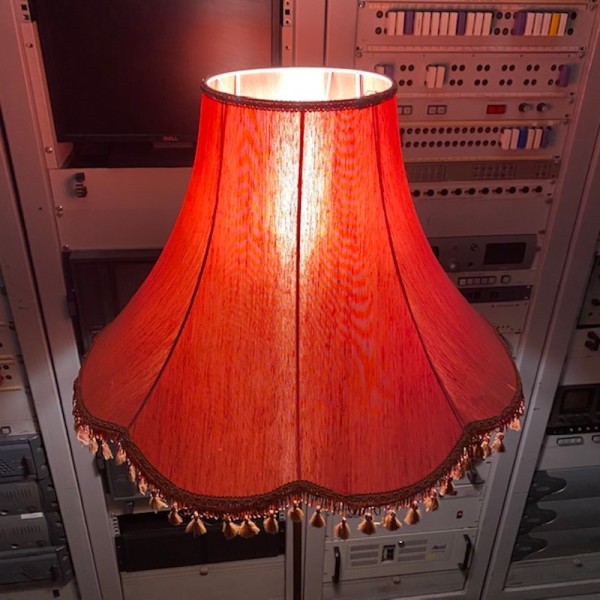 3: 1970's Pink Fabric Tassel Lampshade With Stand (Working)