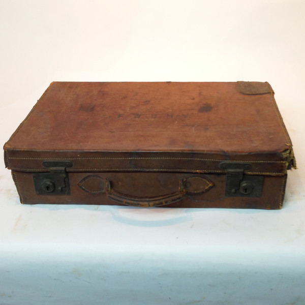 1: Brown Leather Vintage Suitcase with Initials 