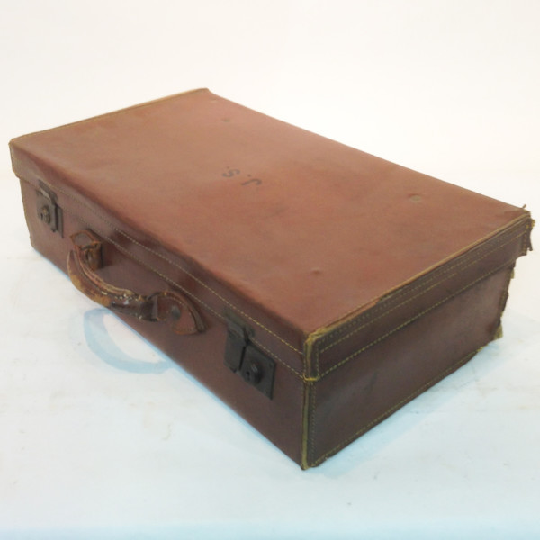 3: Brown Leather Suitcase with Initials