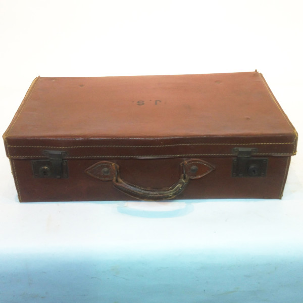 1: Brown Leather Suitcase with Initials