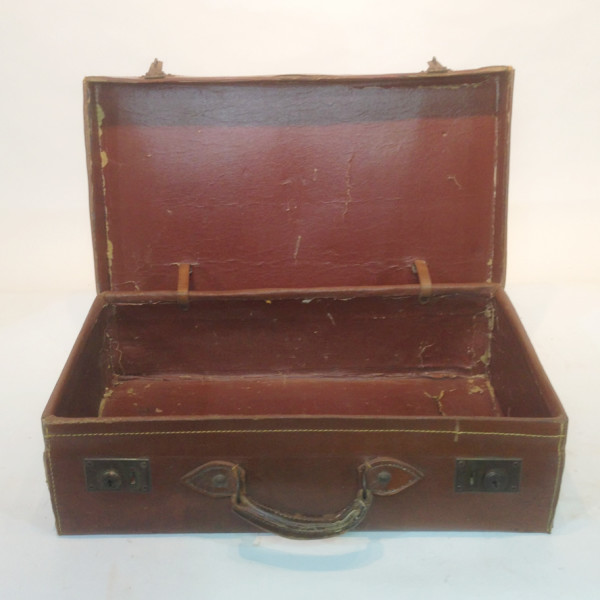 2: Brown Leather Suitcase with Initials