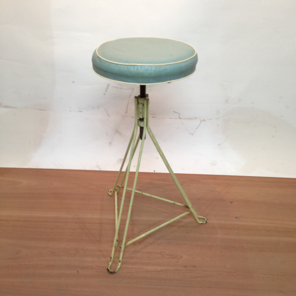 2: Metal Frame with Blue Leather Seat Stool