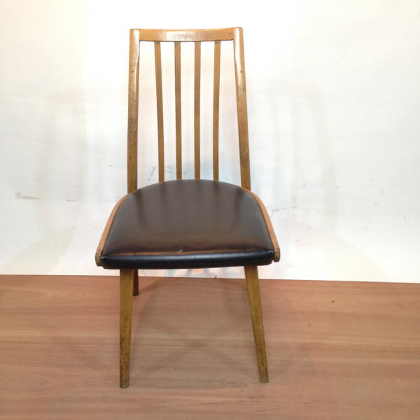 2: Wooden and Black Leather Vintage Chair