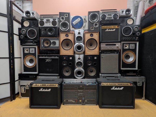 4: Large Speaker Stack with Amps, Sound Desks and Boomboxes
