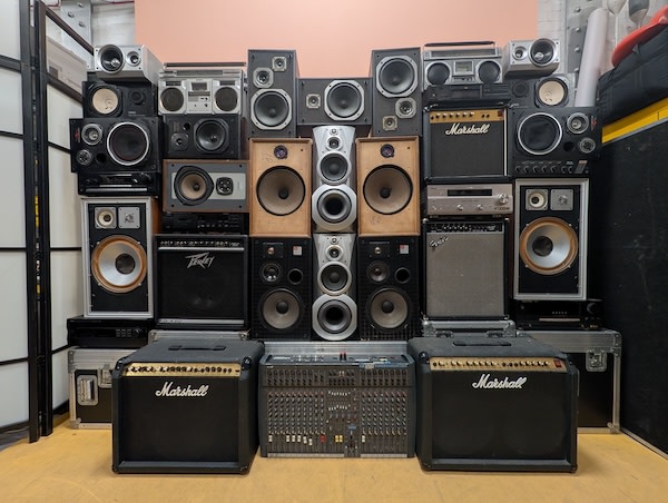 4: Large Speaker Stack with Amps, Sound Desks and Boomboxes