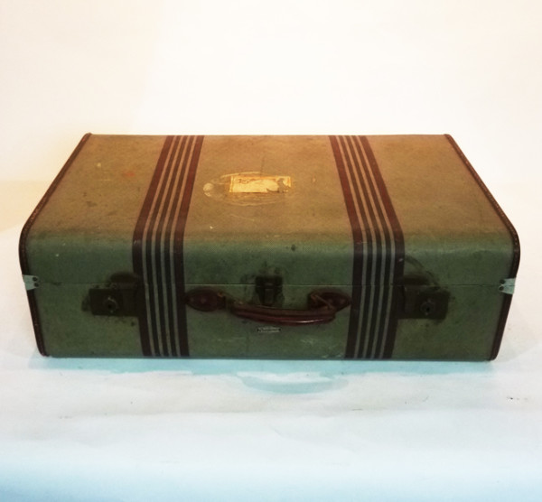 1: Green with Brown Stripes Suitcase