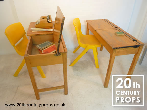 2: Wooden School Desks - Double