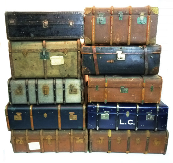 1: Stack Of 10 Large Vintage Travel Trunks
